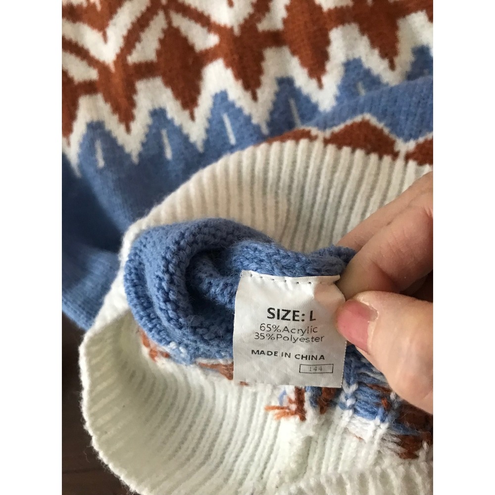 Women's Fair Isle Knit Sweater Blue Brown‎ White Pullover Long Sleeve Size L - Picture 7 of 7